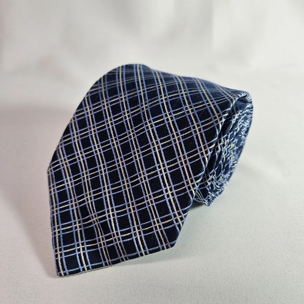 Perry Ellis Portfolio 100% Silk Hand Made Tie‎ Geometric Blue 3.75